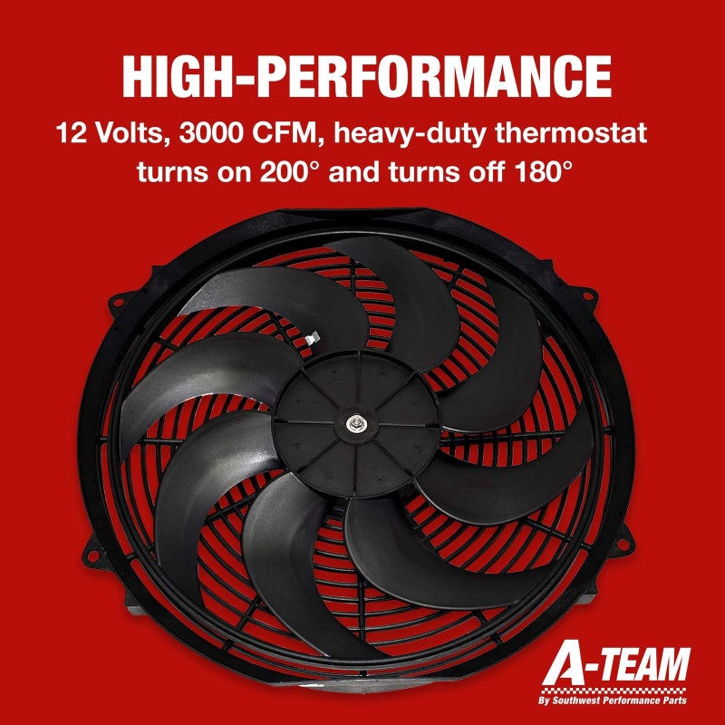 A-Team Performance Radiator Electric Cooling Fan - Electric Radiator Fan Kit for Cars - Reversible Push-Pull Assembly, 3000 CFM - Thermostat & Mounting Kit - 16 in, 12V, 8-Blade - Image 4